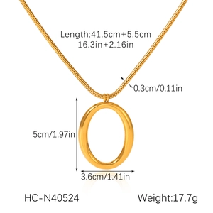 Detailed size specifications for gold snake chain necklace with oval hollow pendant