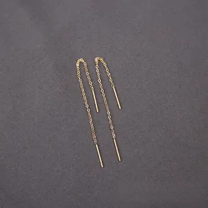 18K gold plated stainless steel threader earrings with 9cm long tassel chain for women