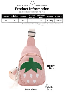 Detailed dimension chart for canvas chest bag showing height 20cm and width 14cm