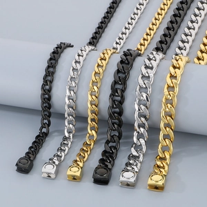 Collier Et Bracelet À Maillons Cubains En Acier Inoxydable Avec Fermoir Magnétique Carré Style Hip Hop Pour Homme