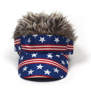 Star and stripes visor with brown hair, stylish patriotic baseball cap for party fun