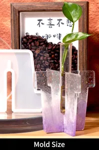 Detailed view of DIY silicone mold and purple gradient resin vase for hydroponics