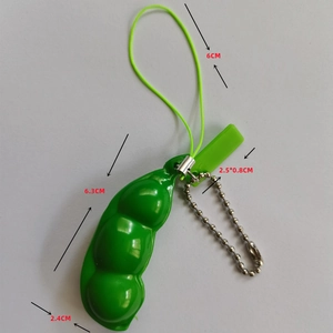 Creative pea pod fidget toy keychain with green strap and size dimensions 6.3cm