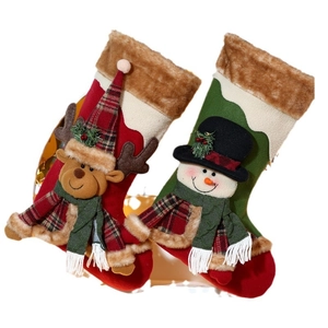 Plush Christmas stockings set featuring 3D reindeer and snowman characters on white background
