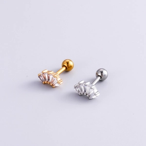Poliierte Edelstahl-Ohrstecker mit Zirkonia in Gold und Silber mit Schraubverschluss hinten