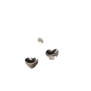 Polished silver heart stud earrings made of stainless steel with a minimalist design