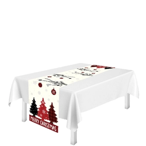 Festive Christmas table runner with red and black trees and Merry Christmas text