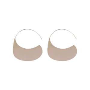 Minimalist silver geometric crescent hoop earrings with a polished metallic finish