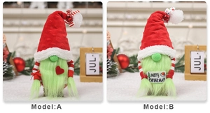 Gros plan de gnomes de Noël avec barbes vertes et chapeaux rouges à pois festifs