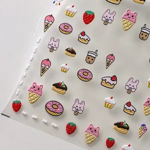 TS-3046 5D embossed nail art stickers with 3D dessert, rabbit and cake designs