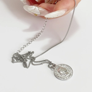 925 Sterling Silver Elizabeth II coin pendant necklace with a minimalist silver chain