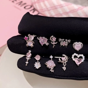 Sweet Cool Y2K Pink Zircon Heart Butterfly Stud Earrings With 925 Sterling Silver Earring Post Niche Design