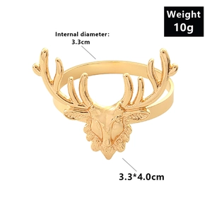 Golden Christmas elk head napkin ring in alloy metal with 3.3cm inner diameter for table decor