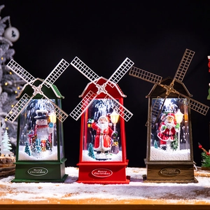 Lanterne De Neige Musicale Moulin À Vent De Noël Plastique LED Père Noël Bonhomme De Neige Décoration