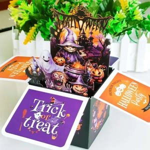 3D Halloween pop-up gift box with vibrant ghost, witch, and pumpkin festival designs