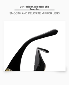 Detail of sleek black sunglasses temple with elegant gold metal accent for a luxury look