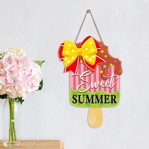 Plaque en bois en forme d'esquimau avec rayures roses et nœud décoratif Sweet Summer