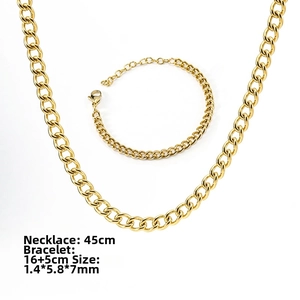 18K gold plated stainless steel Cuban link set with 45cm necklace and 16+5cm bracelet