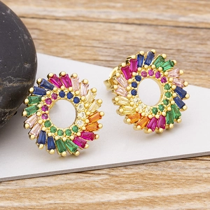 Sparkling 18k gold plated hoop earrings with vibrant colorful cubic zirconia sunflower stones
