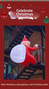 Detailed view of large inflatable Santa Claus climbing stairs for festive outdoor decoration