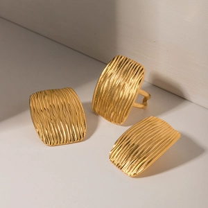 18K gold plated stainless steel geometric earrings and ring set with water ripple texture