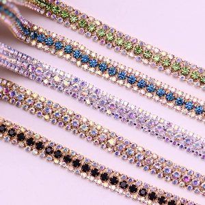 Rhinestone Cup Chain Multi Row AB Glass Crystal Trim For DIY Jewelry Making Apparel Sewing Accessories Electroplated Decor