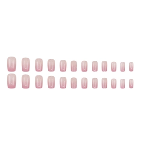 Short square pink ombre press-on nails with a glossy finish 24-piece full set