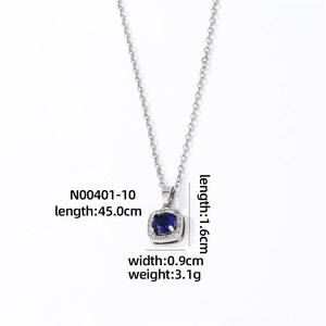 Detail view of blue zircon square pendant necklace showing dimensions and weight metrics