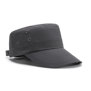 Quick-dry flat top military cap in dark grey with side vents for outdoor sun protection