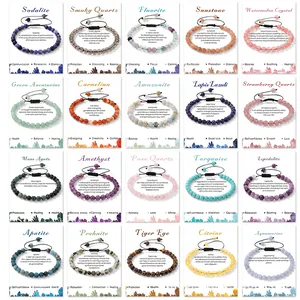 Natural Gemstone Beaded Bracelet Adjustable Woven Rope Amethyst Tiger Eye Turquoise Healing Energy Jewelry For Men Women