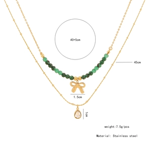 Detailed size and weight specs for green beaded bow and waterdrop double layer necklace