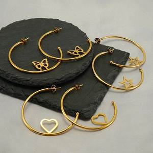 Stainless Steel Gold Hoop Earrings For Women Heart Star Butterfly Charm 18K Gold Plated Simple Minimalist Jewelry