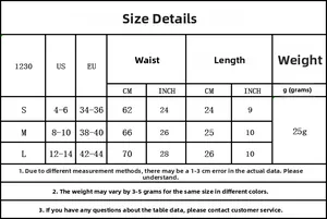 Detailed size chart for lace panties showing US and EU measurements and waist parameters