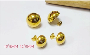 Minimalist 18K gold plated dome stud earrings in 16x8mm and 12x6mm sizes