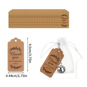 50pcs Brown Kraft Thank You tags with organza bags and disco ball keychains