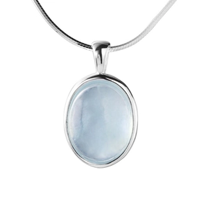 Natural Aquamarine and Moonstone oval pendant necklace on a silver snake chain
