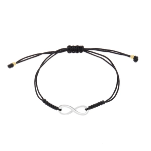 Adjustable black braided infinity symbol friendship bracelet with silver alloy accents