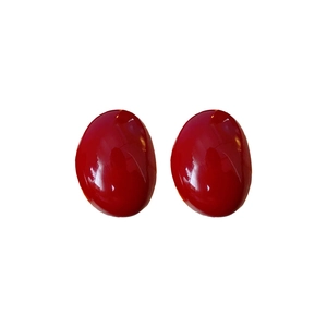 Minimalist red drop oil oval stud earrings with high gloss finish and silver needle