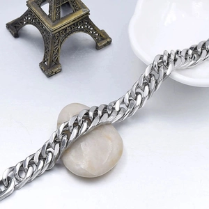 Polished titanium steel Cuban chain bracelet for men in high-gloss silver finish
