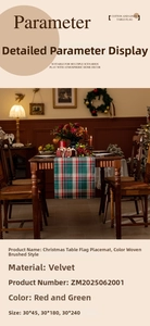 Close-up of red and green plaid Christmas table runner with thick brushed fabric texture