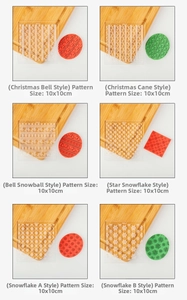Detailed view of 6 Christmas themed 10x10cm fondant cookie molds with snowflake patterns