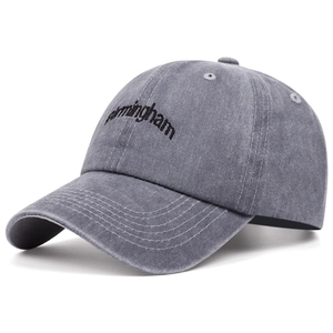 Distressed grey Birmingham embroidery baseball cap with washed cotton finish for all seasons