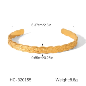 Dimensions détaillées du bracelet ouvert en acier inoxydable plaqué or 18 carats
