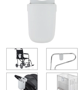 Versatile white silicone cup holder for strollers, wheelchairs, and baby cribs