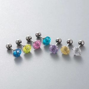 F136 titanium screw back stud earrings set with colorful fireworks cubic zirconia