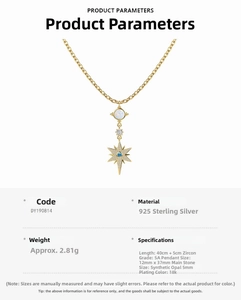 Detail specifications of S925 silver star necklace with 5mm opal and 5A cubic zirconia