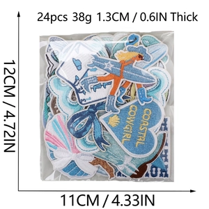 24pcs coastal cowgirl embroidery patches with surfboards and shells for clothes