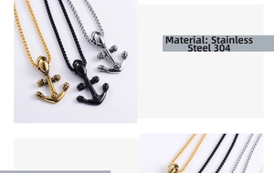 Three variants of anchor skull necklaces in gold black and silver 304 stainless steel