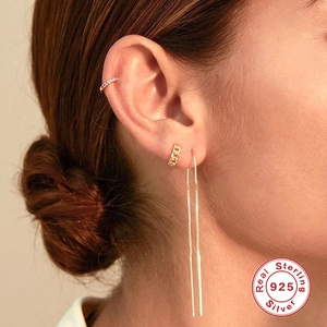 S925 sterling silver heart tassel chain earrings set with purple accents in gold finish