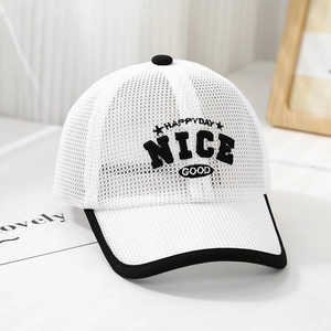 Detail of breathable mesh kids baseball cap with high-quality 3D letter embroidery